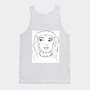 Young woman, girl, portrait. Hand drawn illustration sketch Tank Top
